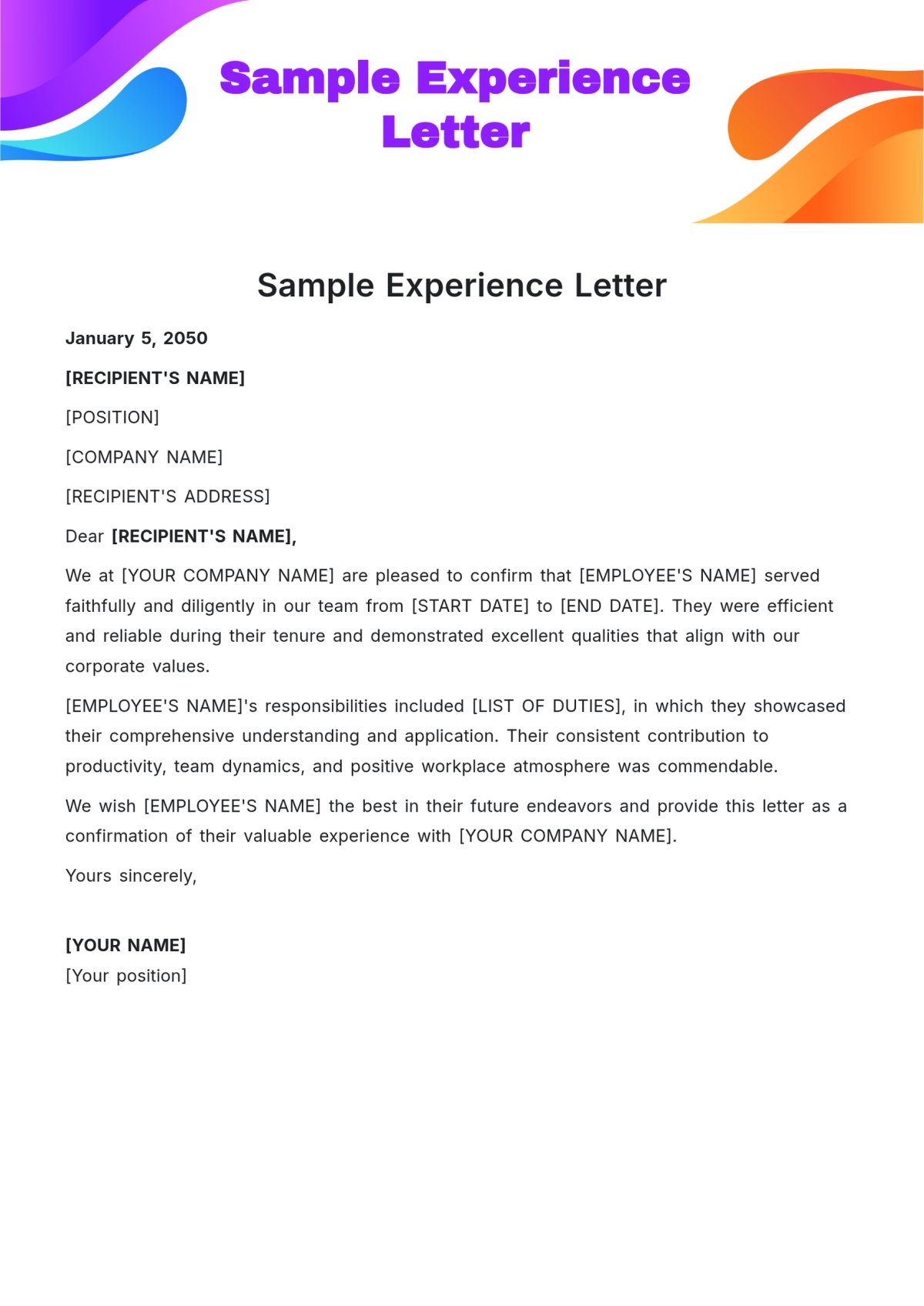 Experience certificate sample 3