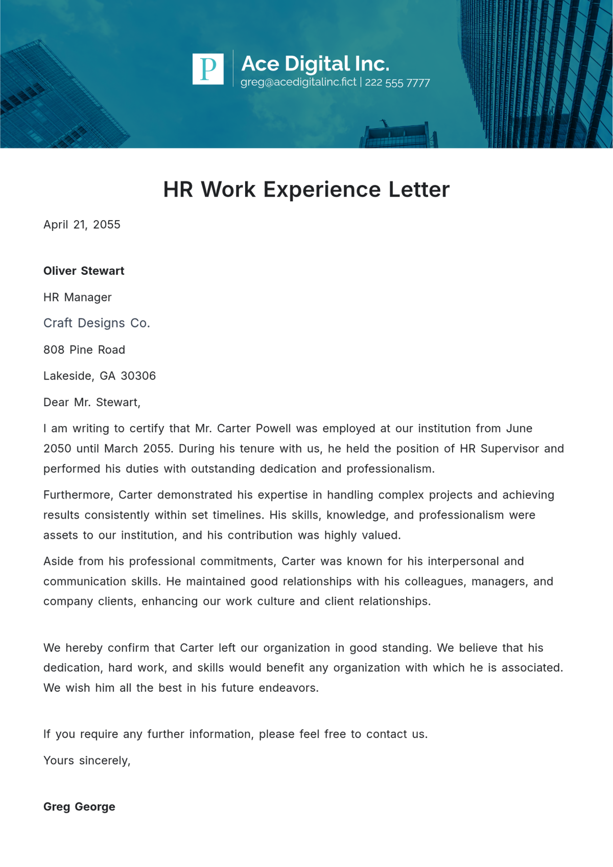 Experience certificate sample 6